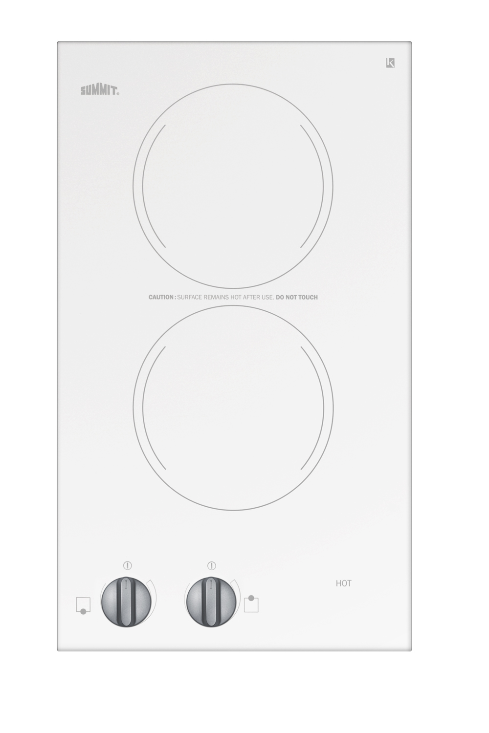 220V-240 2-burner radiant cooktop in white ceramic glass, made in Europe